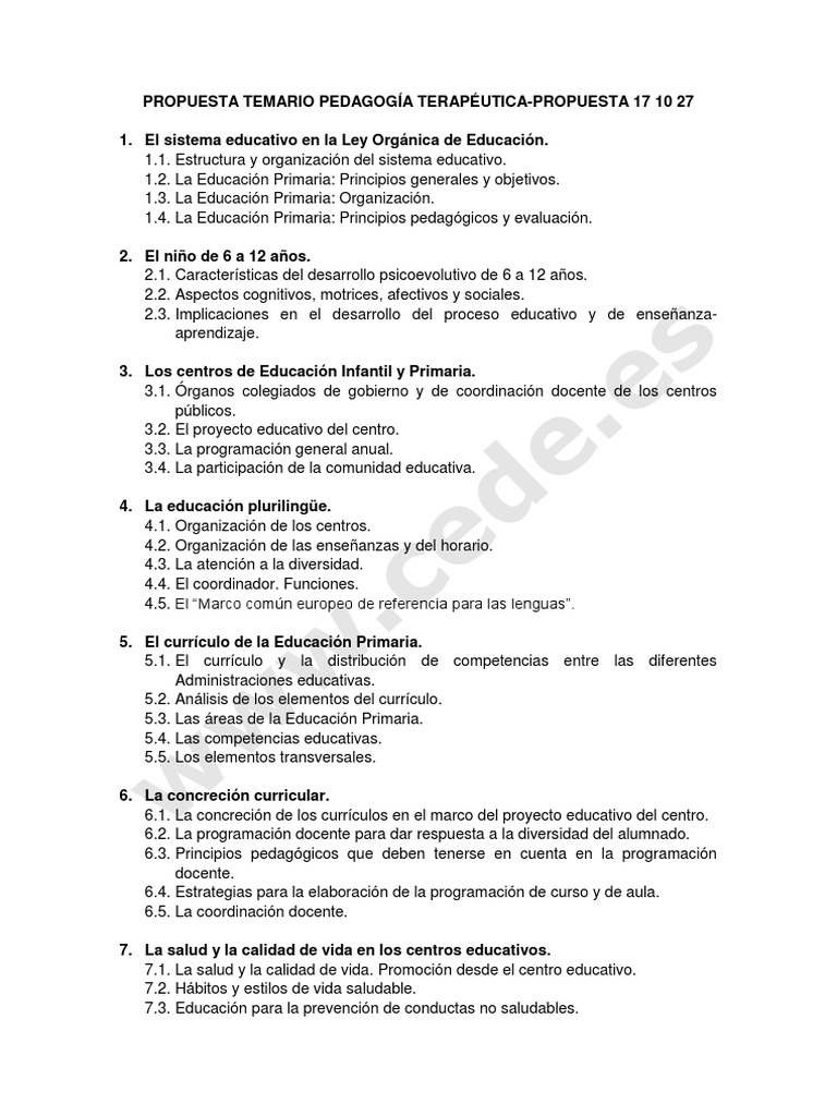 Temario Pedagogía Terapeutica | PDF | Evaluación | Plan de estudios