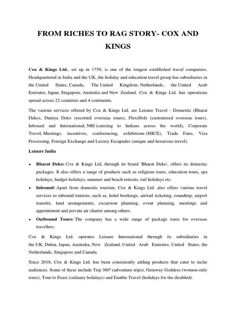 From Riches To Rag StoryCox and Kings PDF Loans Economies