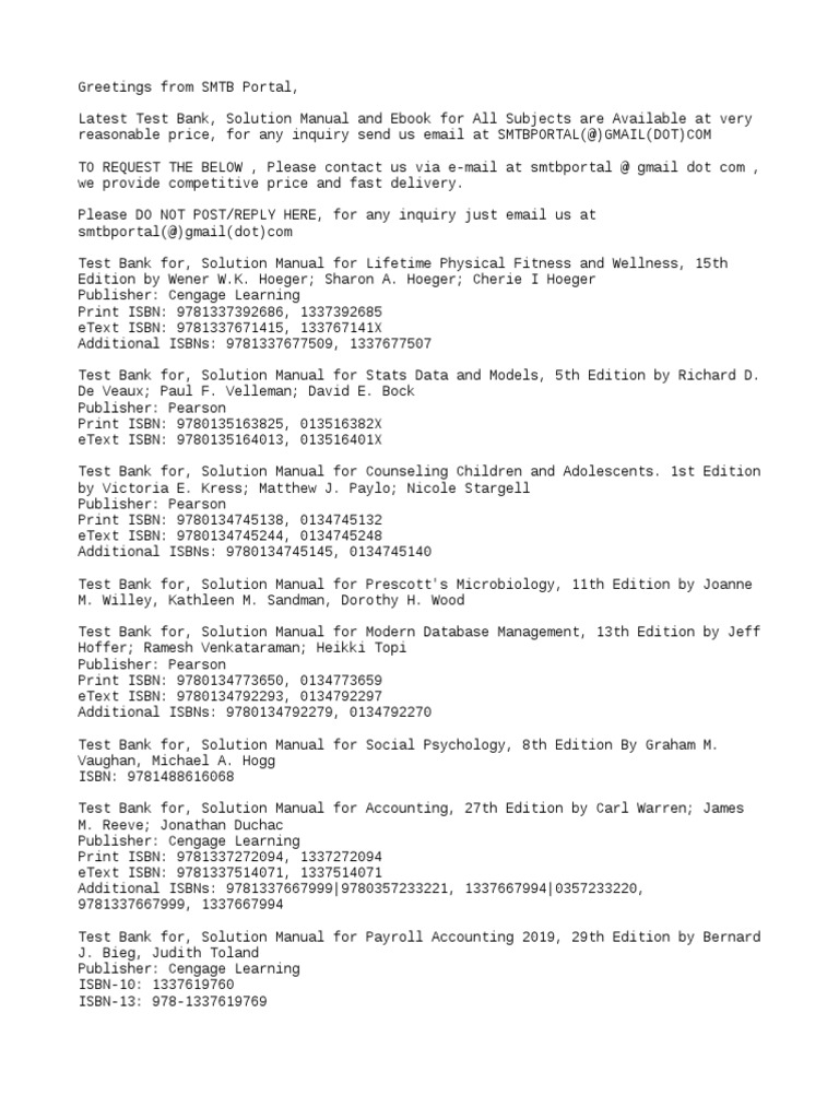 Test Bank, Solutions Manual, Ebooks - List 3 | PDF | Service Industries ...