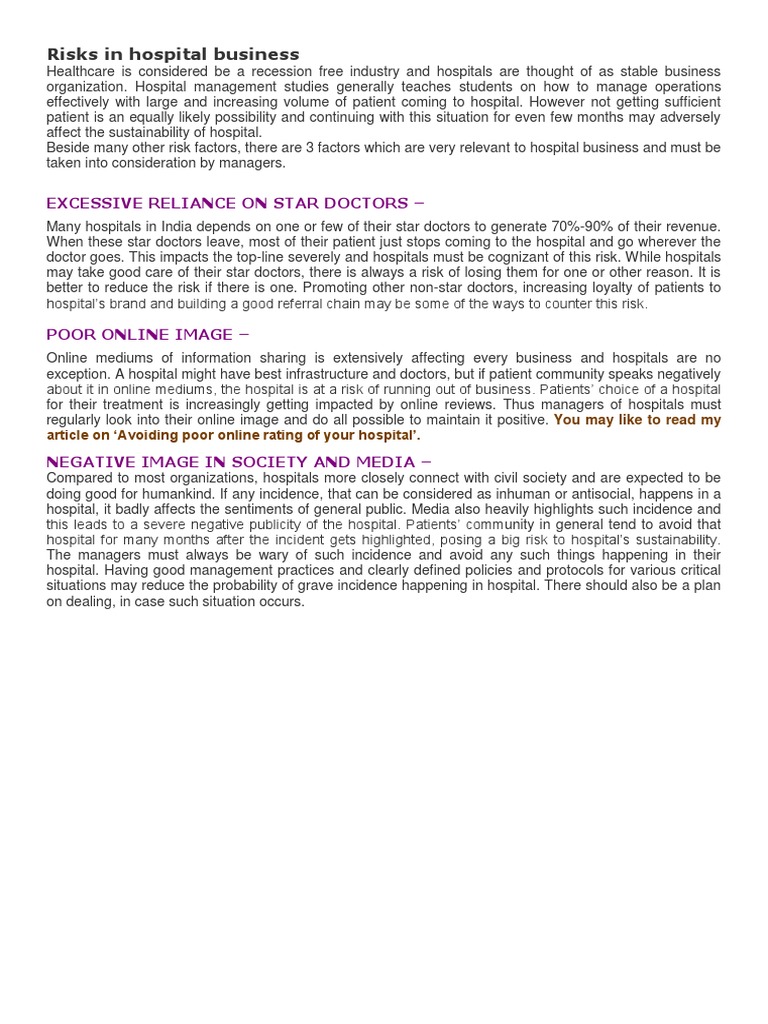 Managing Hospital Reputation Risks | PDF | Risk | Hospital