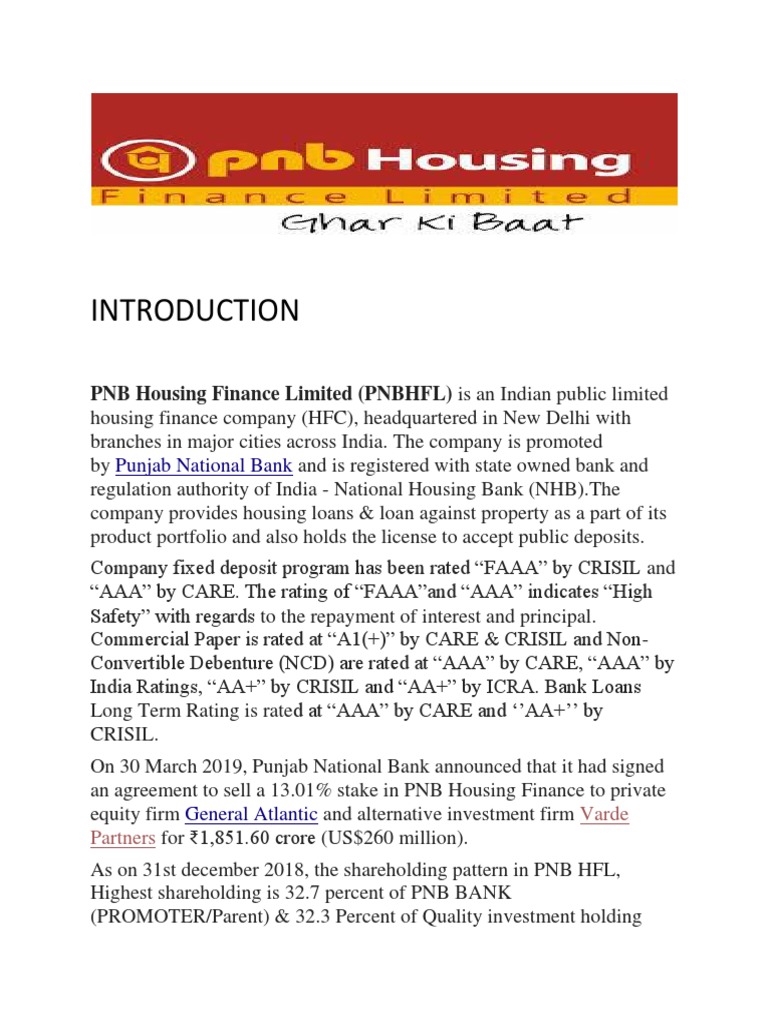 PNB Housing Finance Limited (PNBHFL) Is An Indian Public Limited | PDF ...
