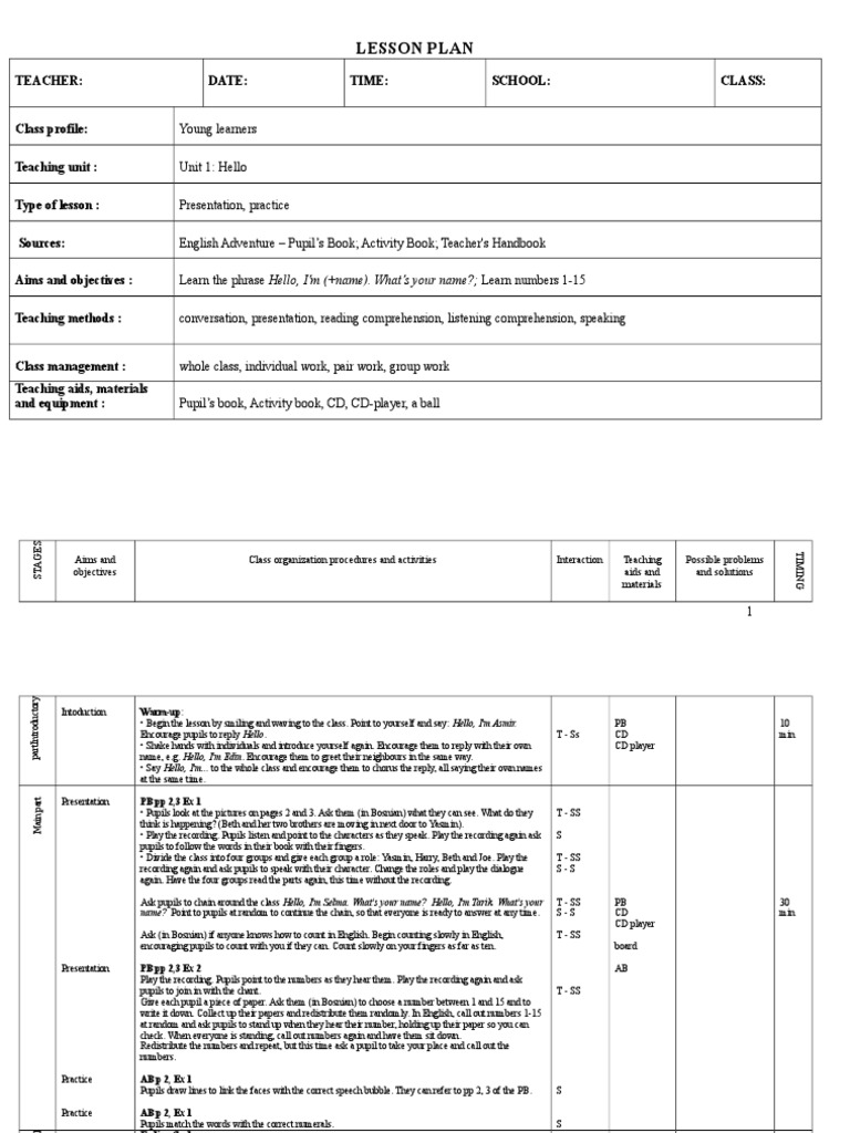 Lesson Plan: Teacher: Date: Time: School: Class | PDF | Lesson Plan ...
