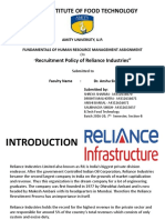 Amity Institute of Food Technology: Recruitment Policy of Reliance Industries"