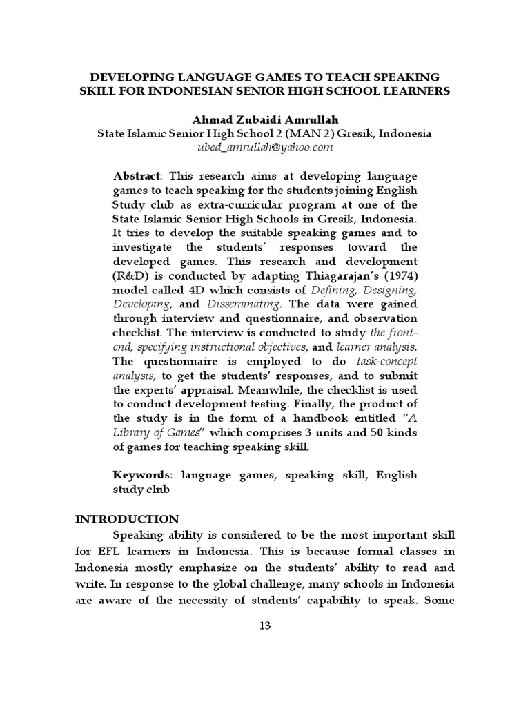 Language Games for Teaching Speaking Skills | PDF | English As A Second ...