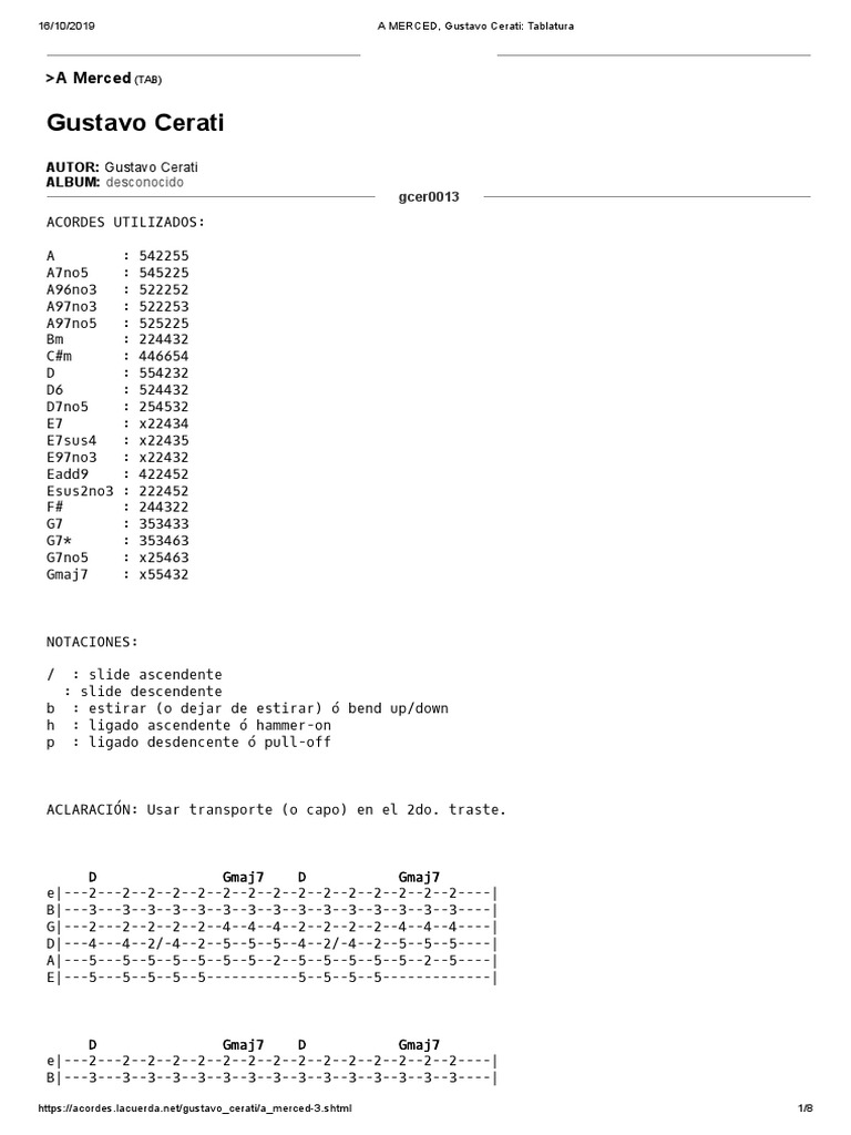 A Merced Gustavo Cerati Tablatura Instrumentos Musicales Celtas Notacion Musical