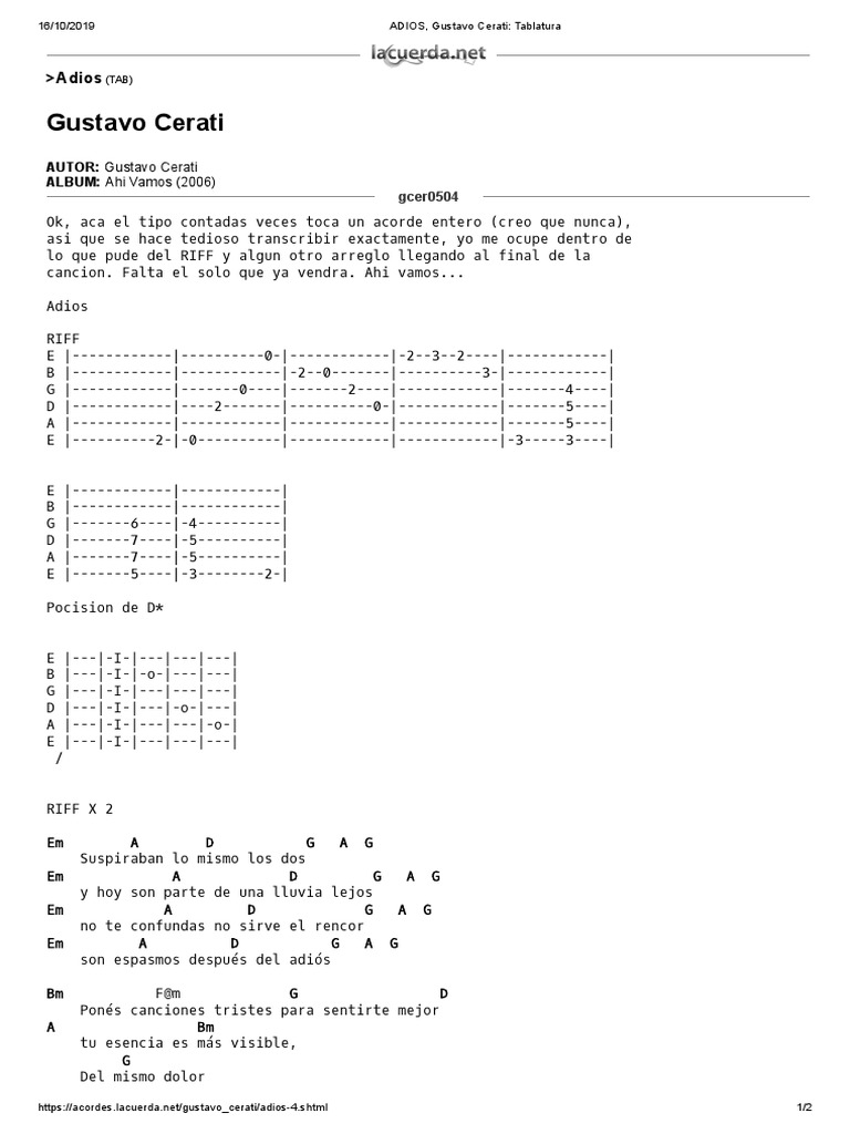 ADIOS, Gustavo Cerati - Tablatura | PDF | Álbumes | La música rock
