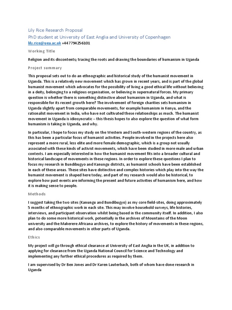 Lily Rice Research Description | PDF | Humanism | Uganda
