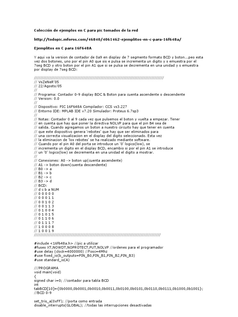 Ejemplos de Programación en C para PIC | PDF | Ciencias de la ...