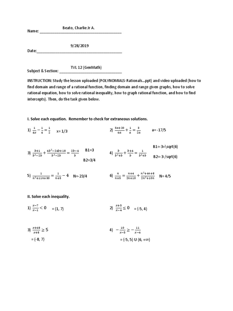 Solving Rational Equations & Inequalities | PDF