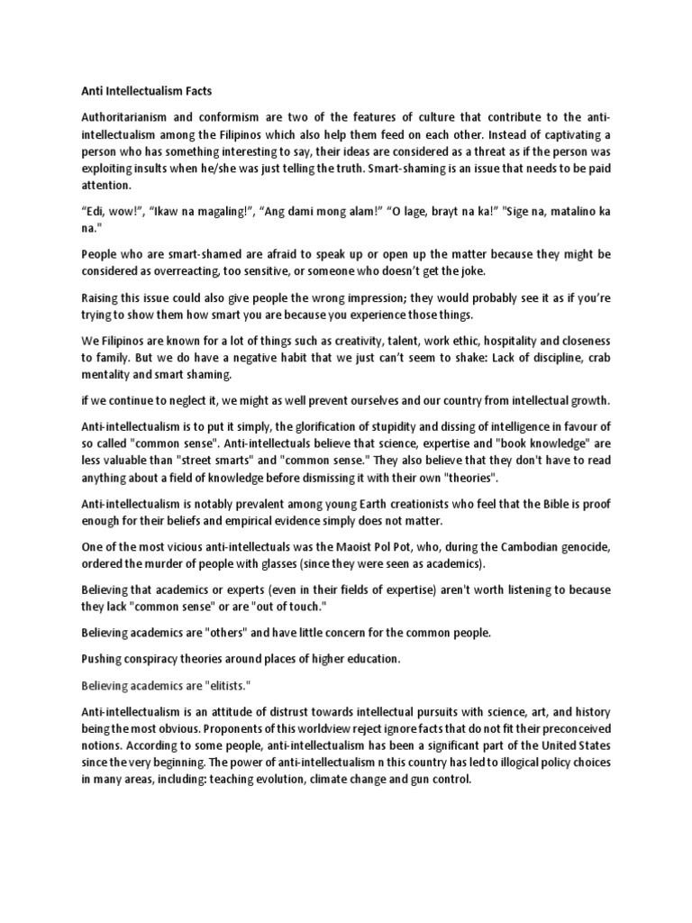 Understanding Anti-Intellectualism in Culture | PDF | Psychology | Science
