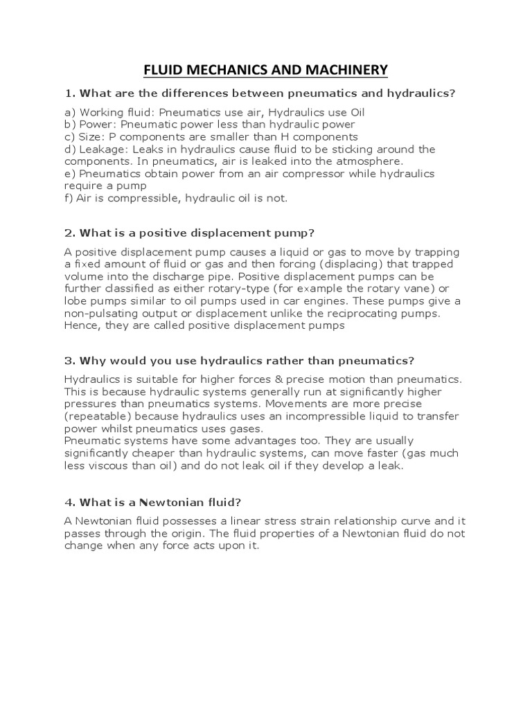 Fluid Mechanics and Machinery Interview