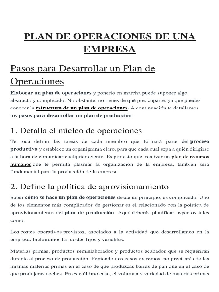 ¿Qué Es Y Cómo Elaborar Un Plan De Operaciones? – NHGA