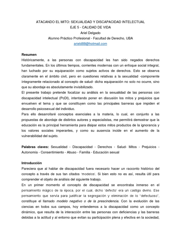 Mitos sobre Sexualidad y Discapacidad | PDF | Discapacidad intelectual ...