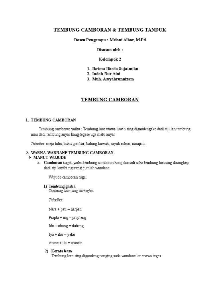 Contoh Tembung Camboran Ruang Soal