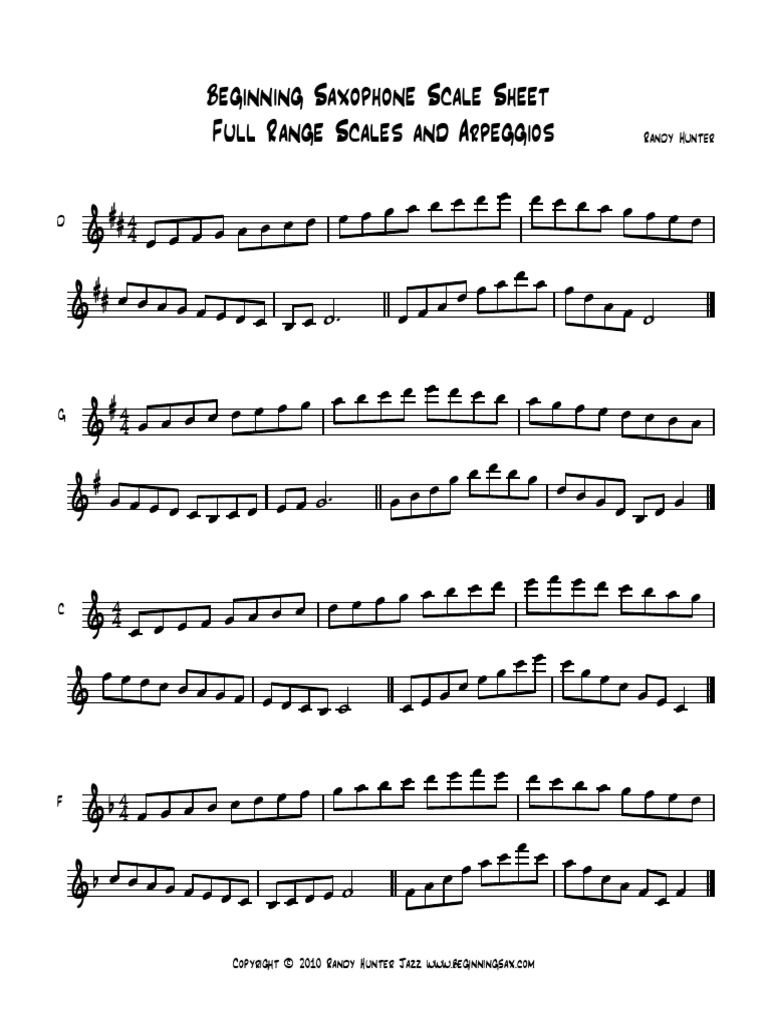 Beginning Saxophone Scale Sheet Full Range Scales and Arpeggios PDF