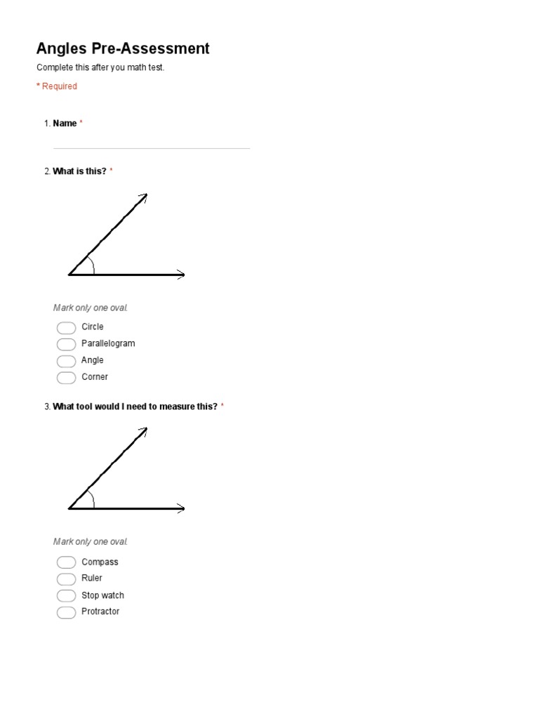 Angles Pre-Assessment Quiz | PDF