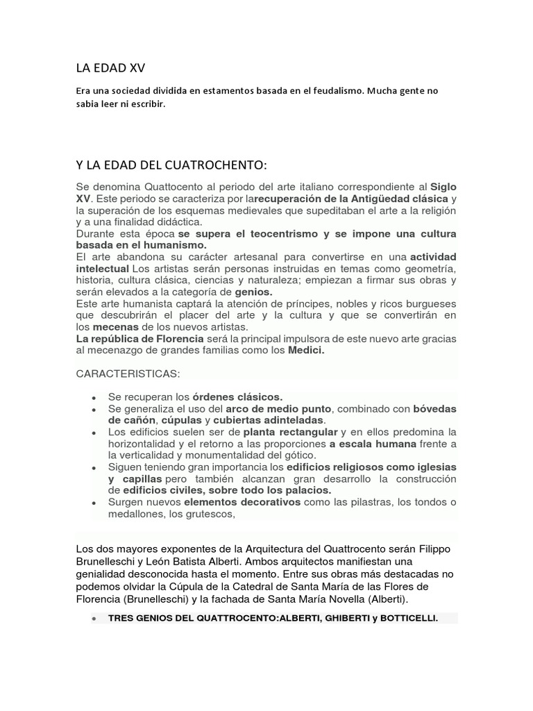 Primer Renacimiento o Quattrocento | PDF | Escultura | Florencia