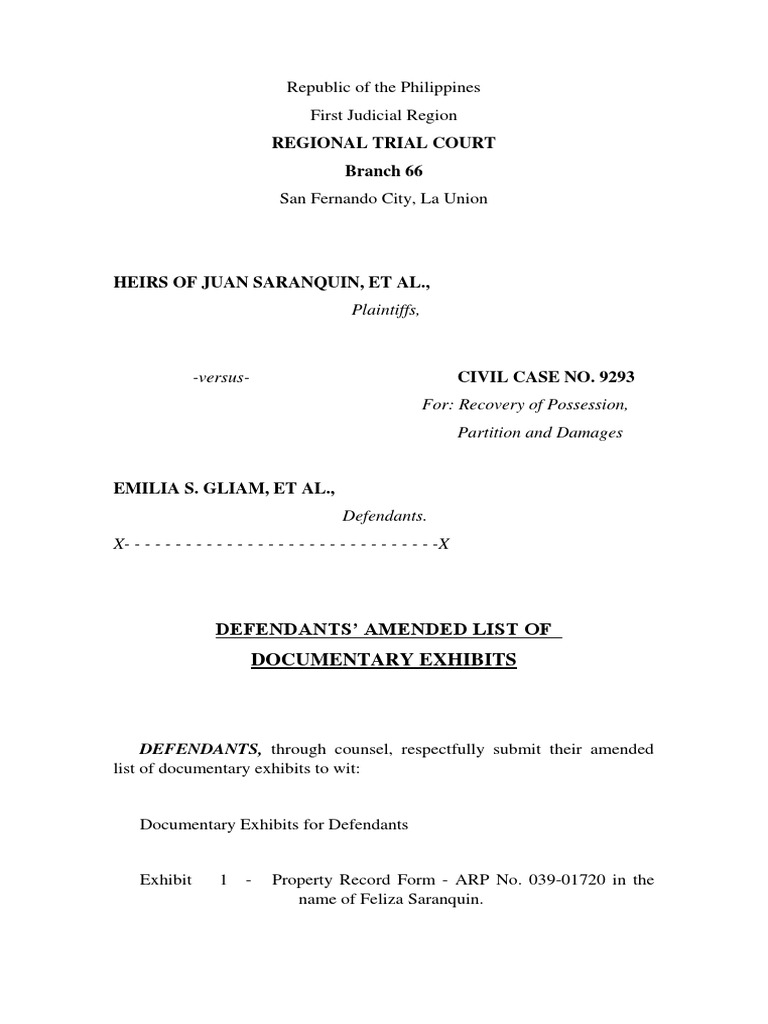 Amended Documentary Exhibits List | PDF | Courts | Government Information