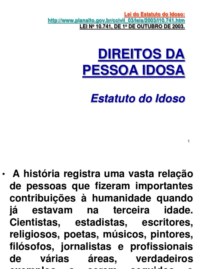 Direitos do Idoso no Brasil: Estatuto 2003 | PDF | Terceira idade ...