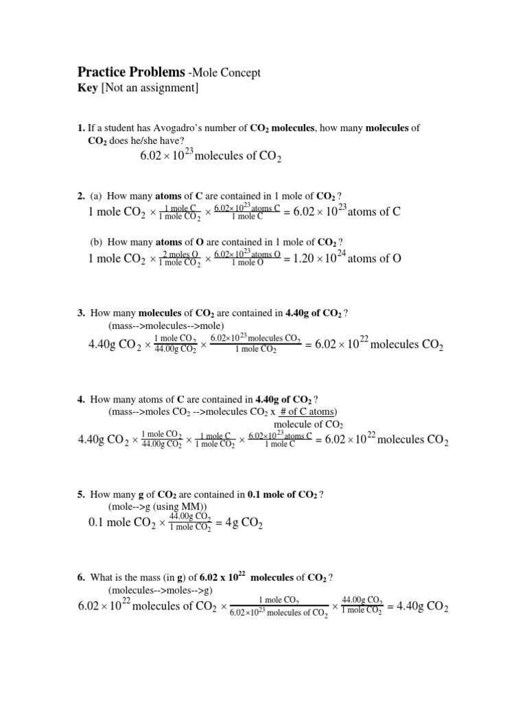 CO2 Mole Concept Practice Problems | PDF