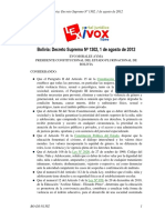 Bolivia: Decreto Supremo #1302, 1 de Agosto de 2012