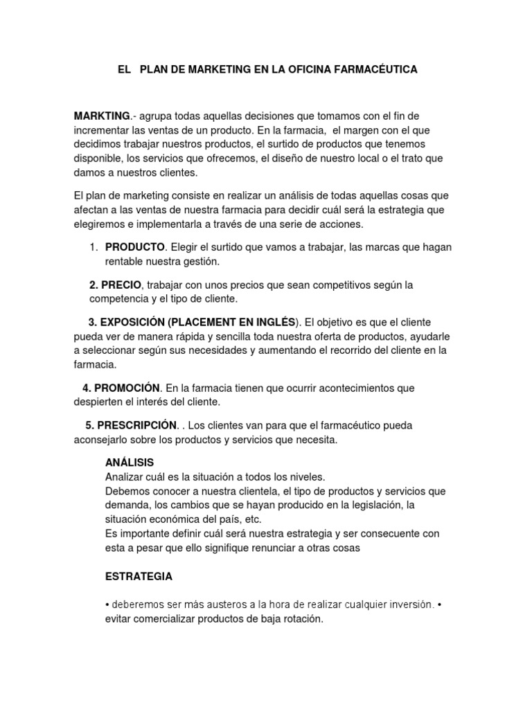 Resumen de El Plan de Marketing en La Oficina Farmacéutica | PDF ...