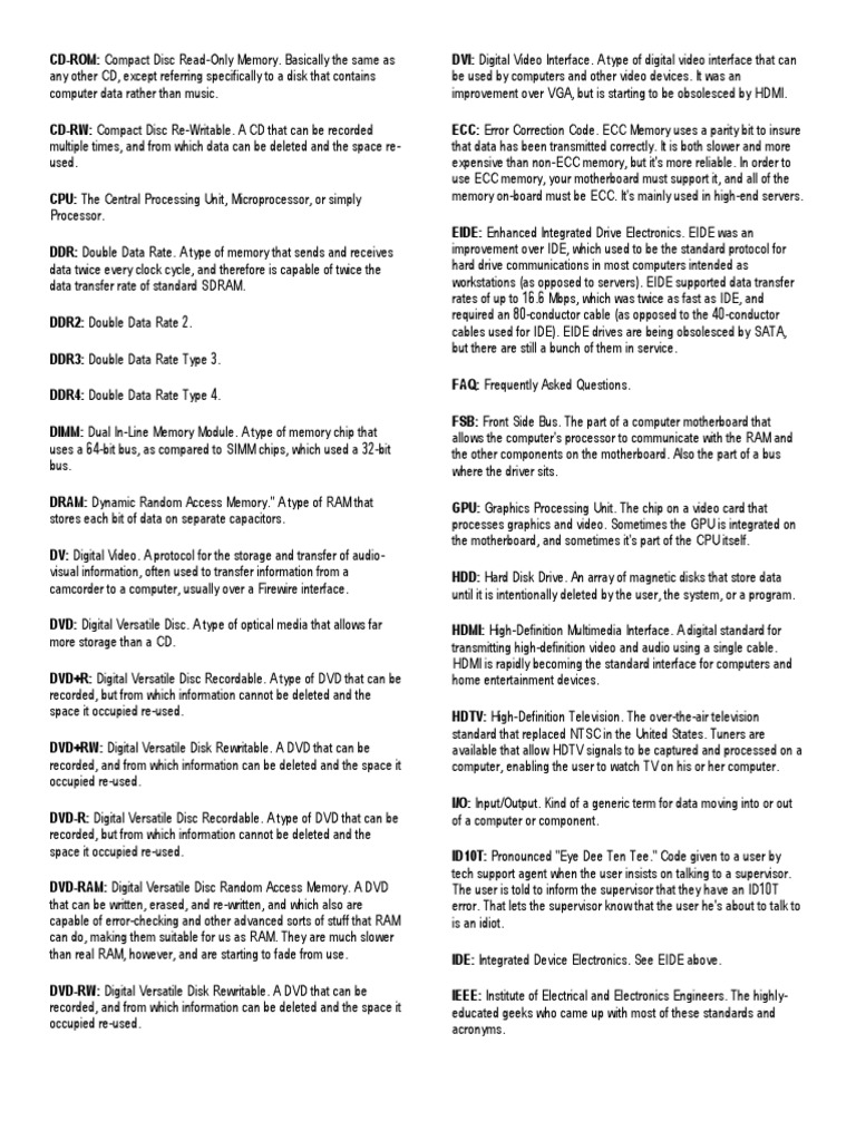 Understanding Computer Hardware Terminology A Guide to Common Acronyms