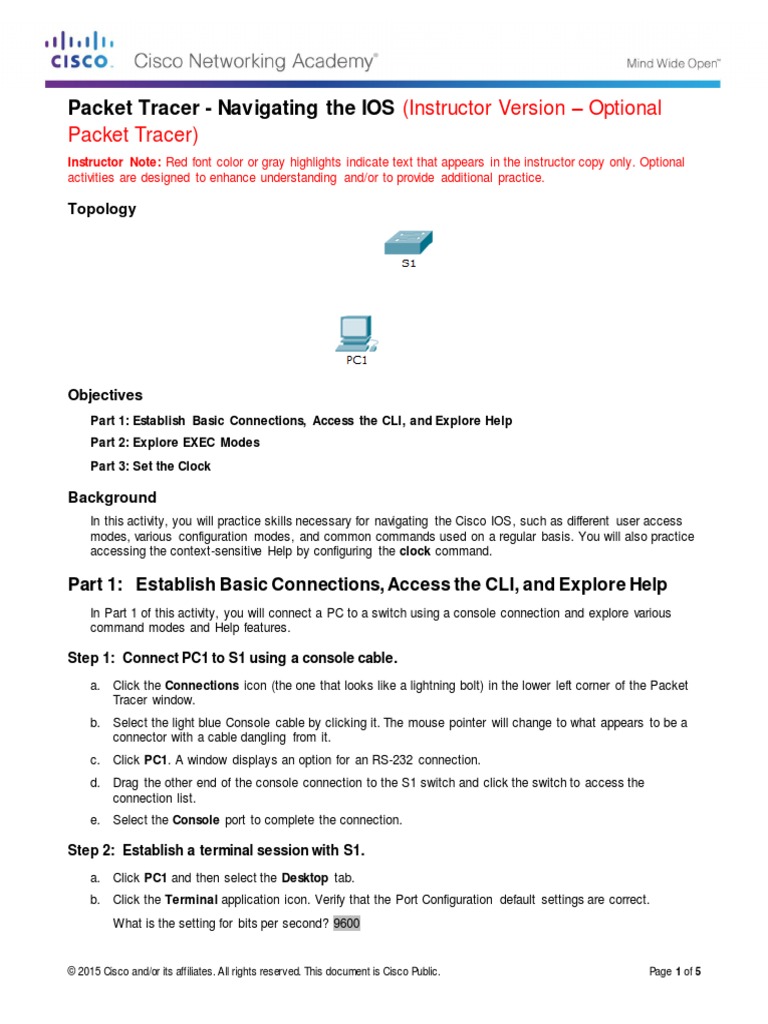 2.1.4.6 Packet Tracer - Navigating The IOS PDF | PDF | Command Line ...