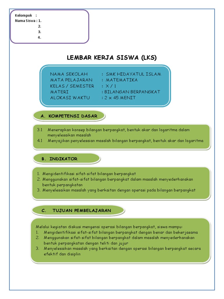 Lkpd Bilangan Berpangkat Peer Teaching 1