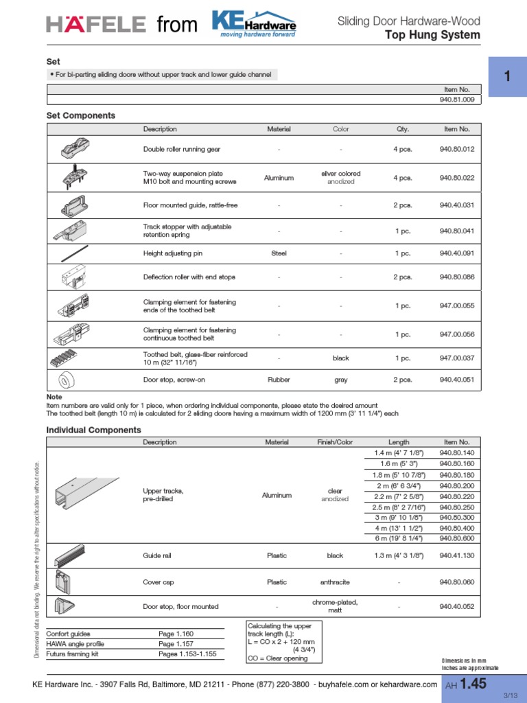Sliding Door Hardware Set Details | PDF | Screw | Equipment