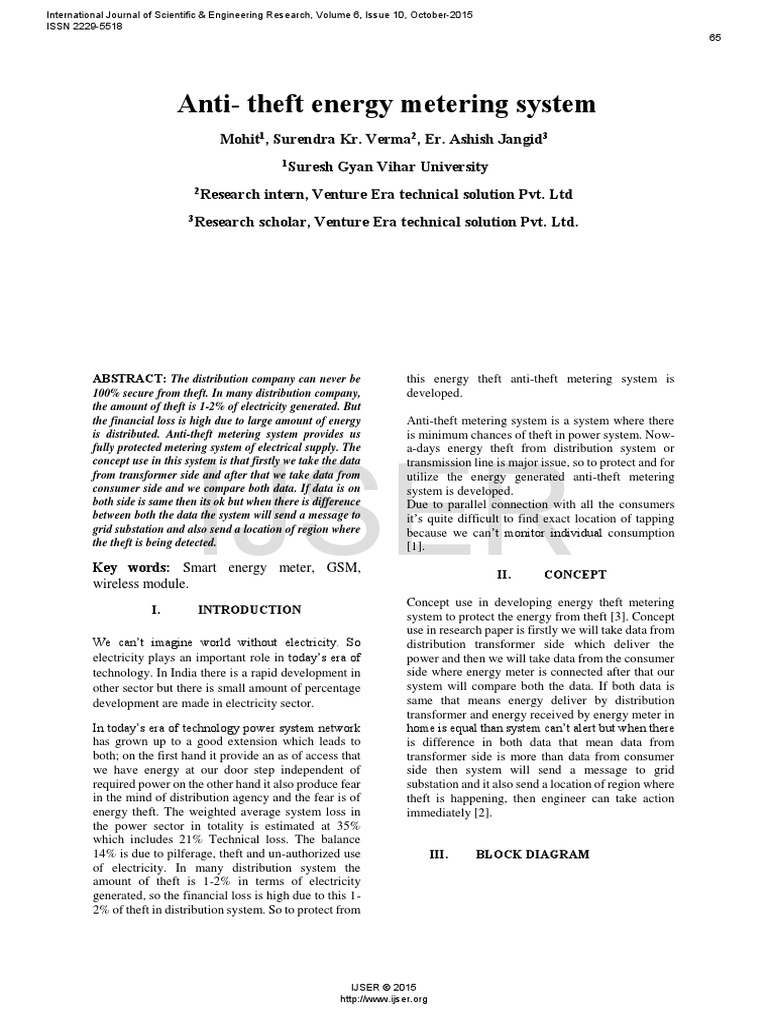 Anti Theft Energy Metering System | PDF | Electric Power Distribution ...