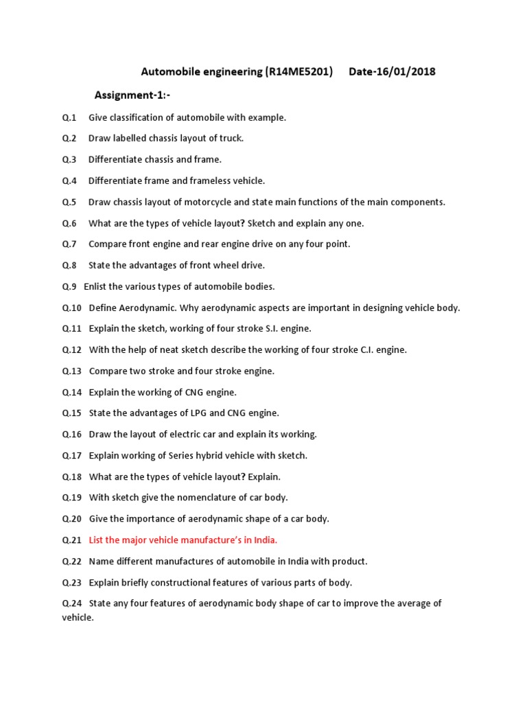 Automobile Engineering Assignment Guide | PDF
