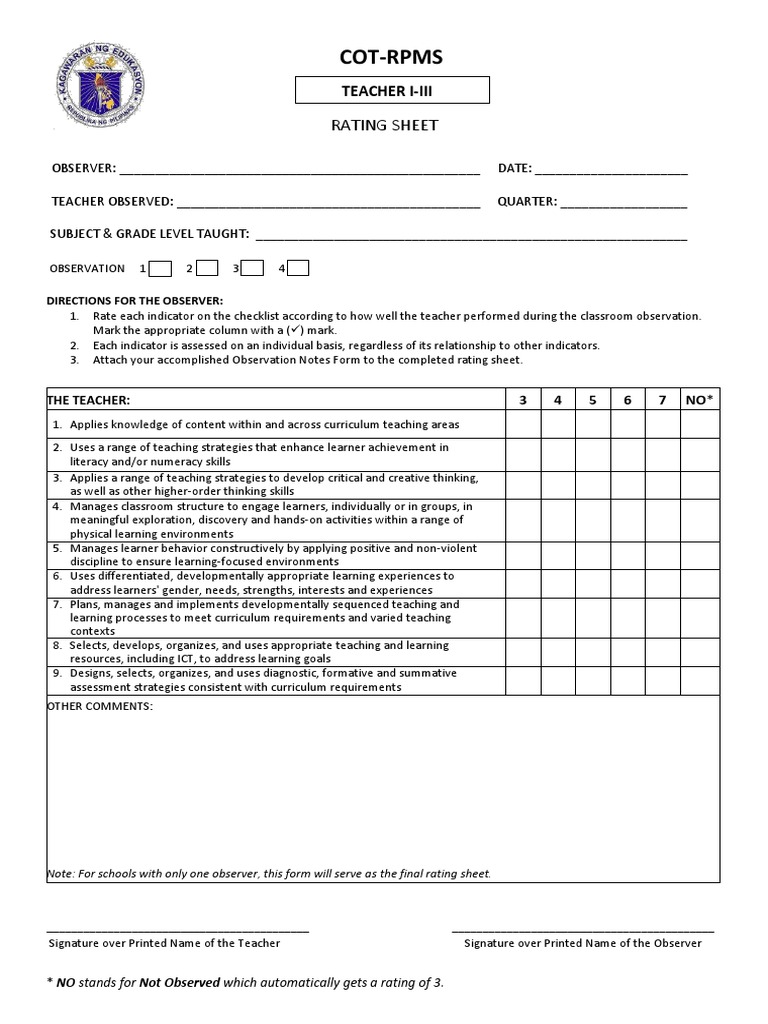 Classroom Observation Tool PDF Curriculum Learning