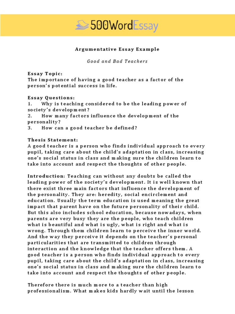Argumentative Essay Example | PDF | Essays | Teachers