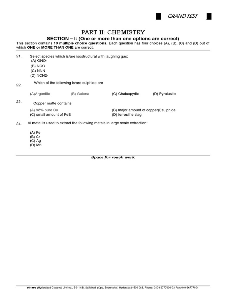 A Comprehensive Examination on Chemistry Concepts and Applications