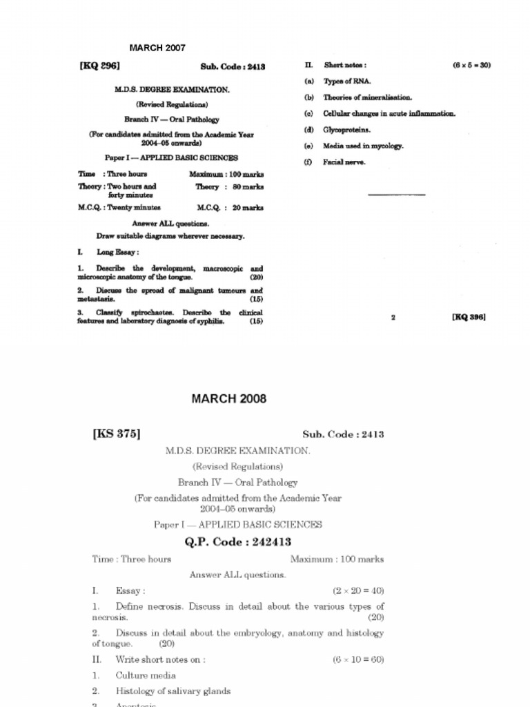 MDS Basic Science Question Paper PDF Animal Anatomy Mouth