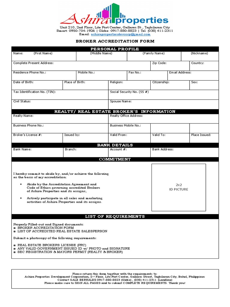 Broker Accreditation Application Form | PDF | Real Estate Broker ...