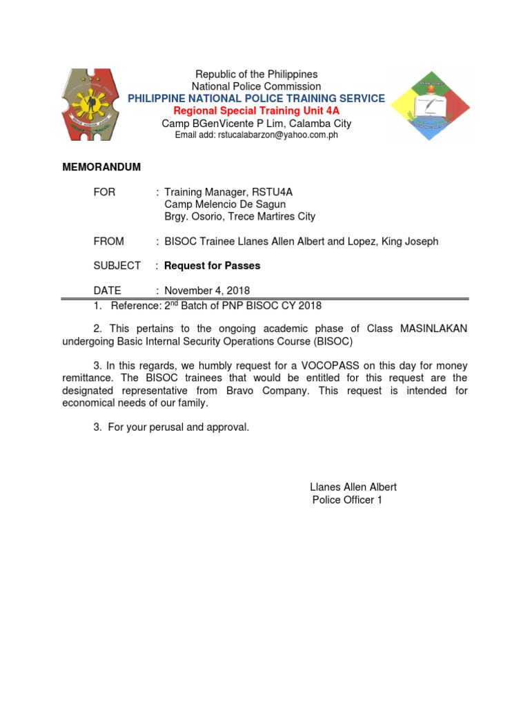 Request For Passes PDF