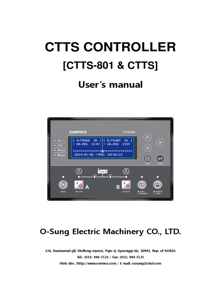 CTTS Controller User Manual | PDF | Relay | Electric Generator