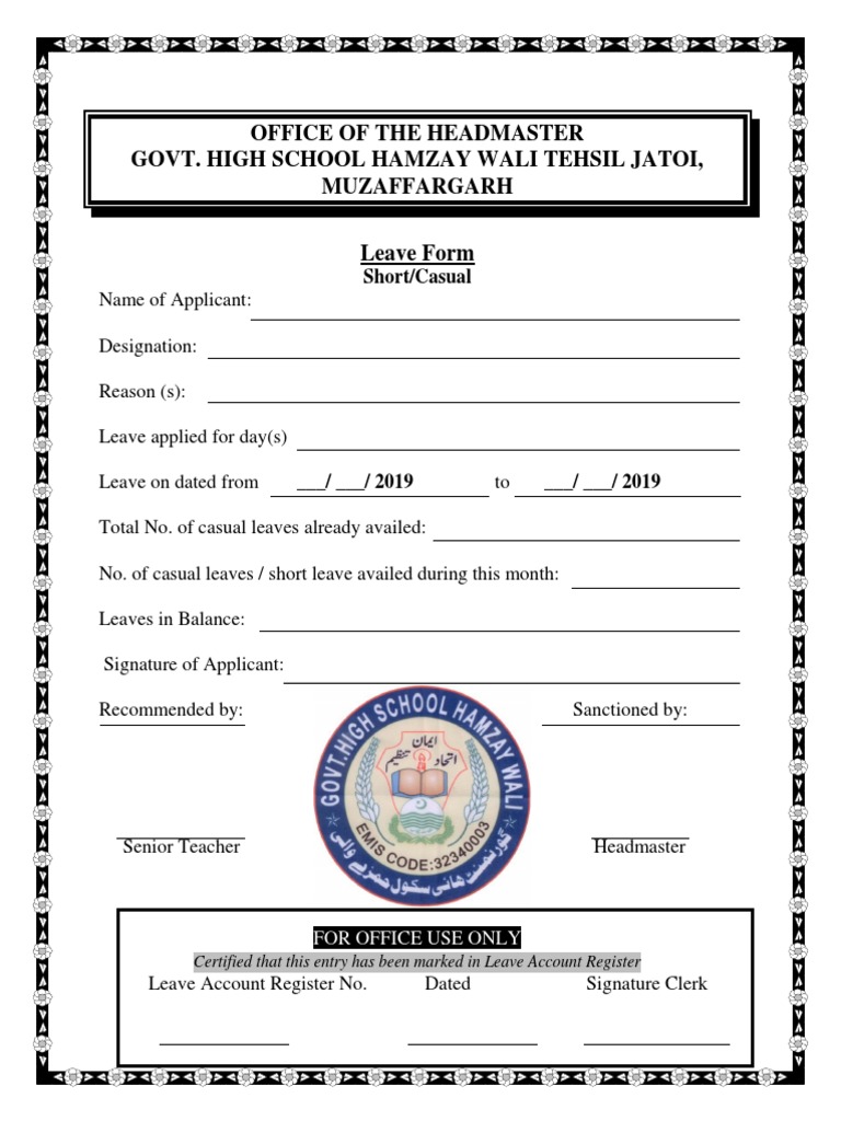 Govt. High School Leave Form | PDF