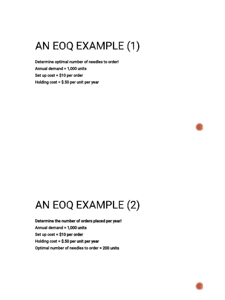 EOQ Model: Needle Order Calculation | PDF