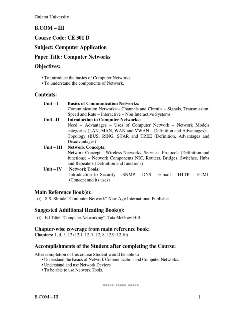 Syllabus B Com Sem5 CE301D Comp Appli Fundamentals of Networking PDF