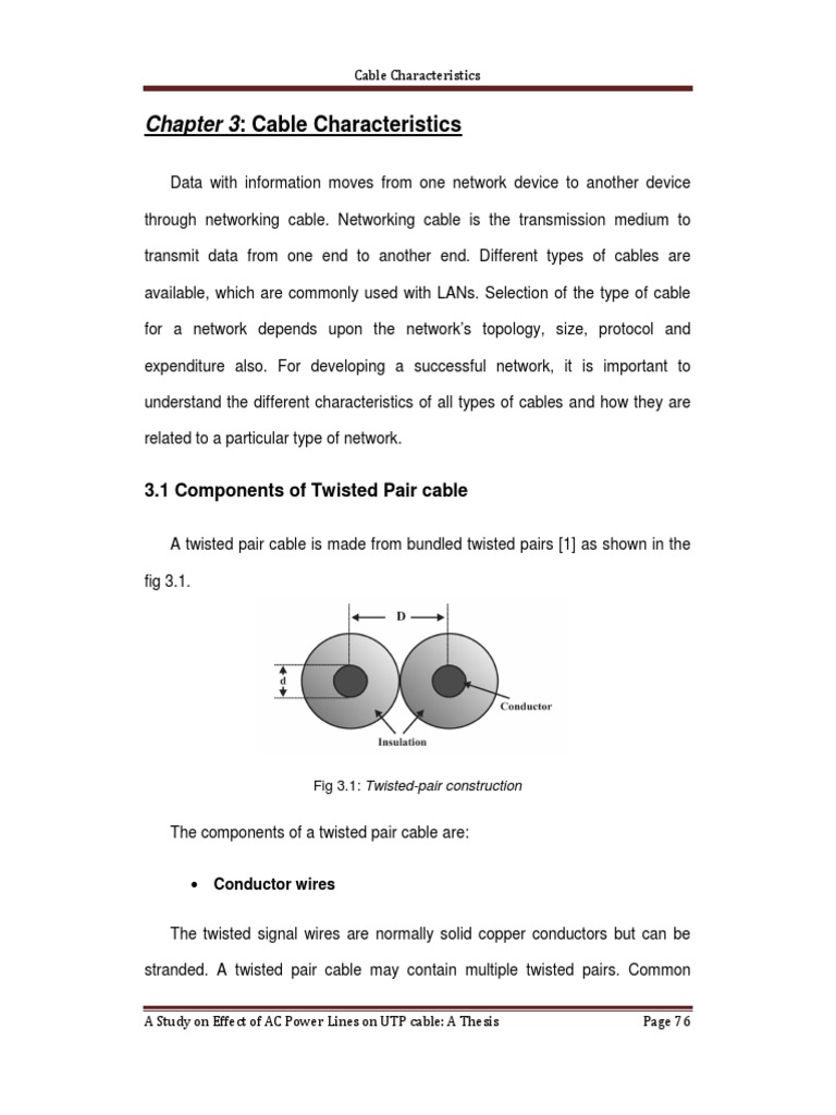 Chapter 3: Cable Characteristics: 3.1 Components of Twisted Pair Cable ...