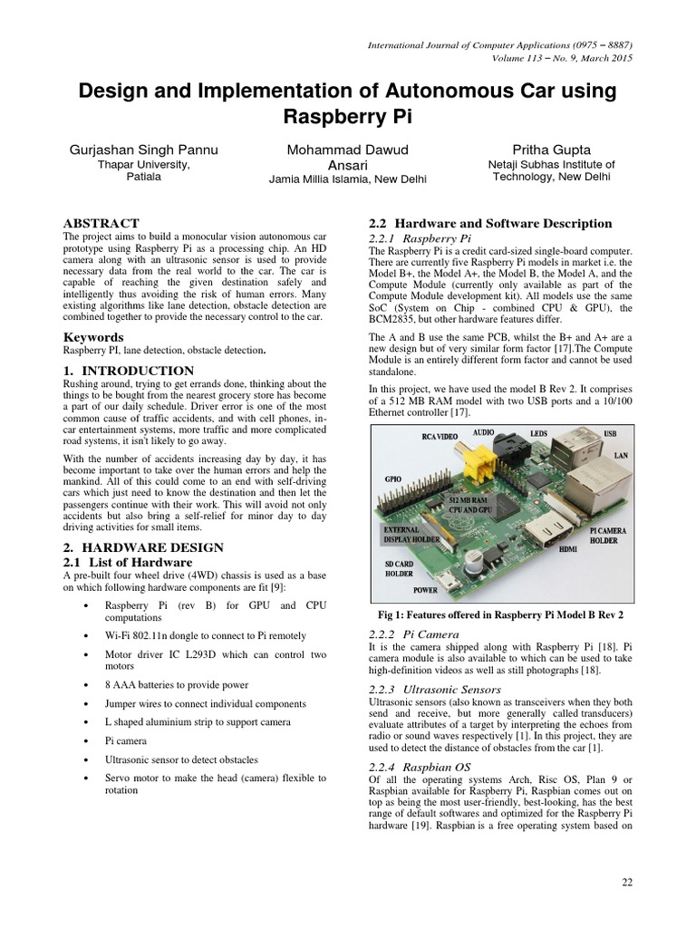 Design and Implementation of Autonomous Car Using Raspberry Pi | PDF ...
