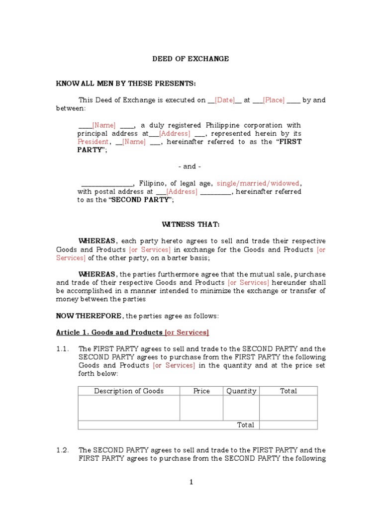Contract of Barter Agreement PDF Liquidated Damages Prices