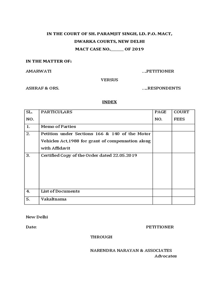 In The Court of Sh. Paramjit Singh, Ld. P.O. Mact, Dwarka Courts, New