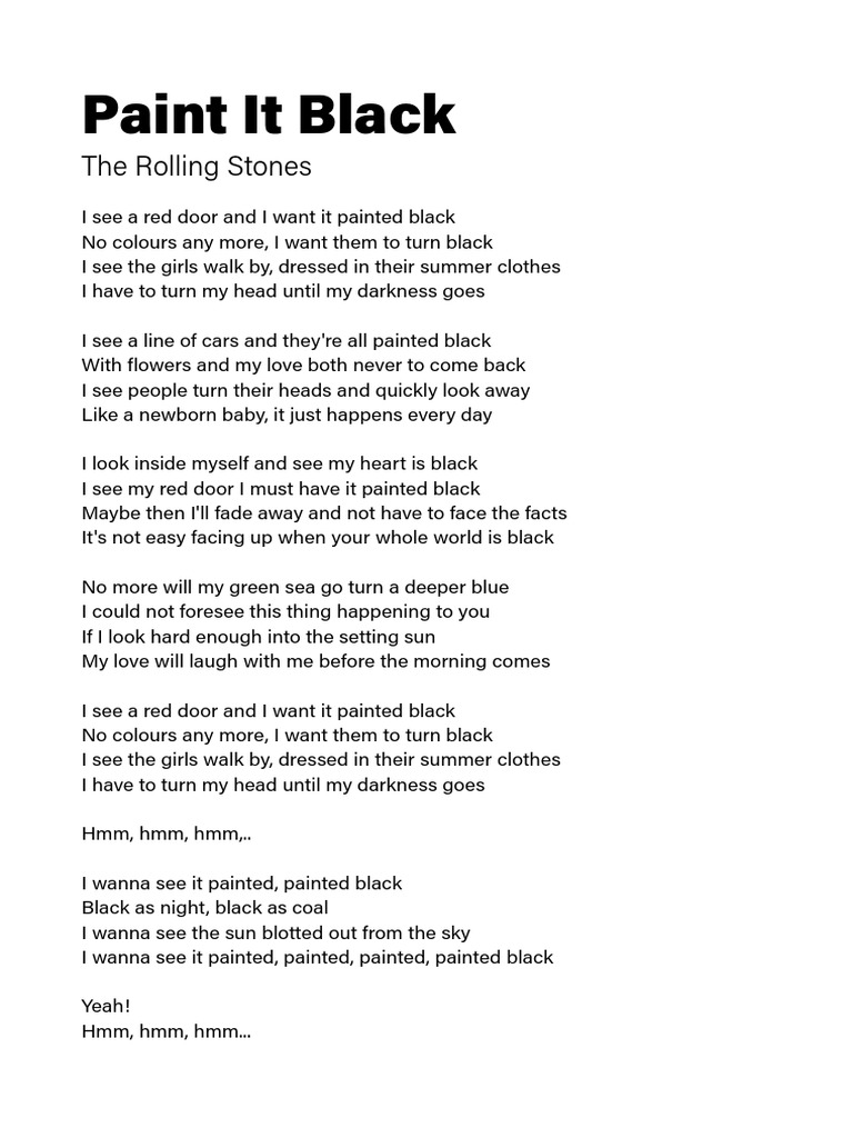 Paint It BlackLyrics PDF Peintures