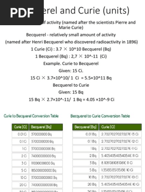 Becquerel And Curie Units Pdf