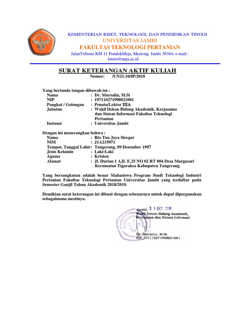 Surat Aktif Kuliah | PDF