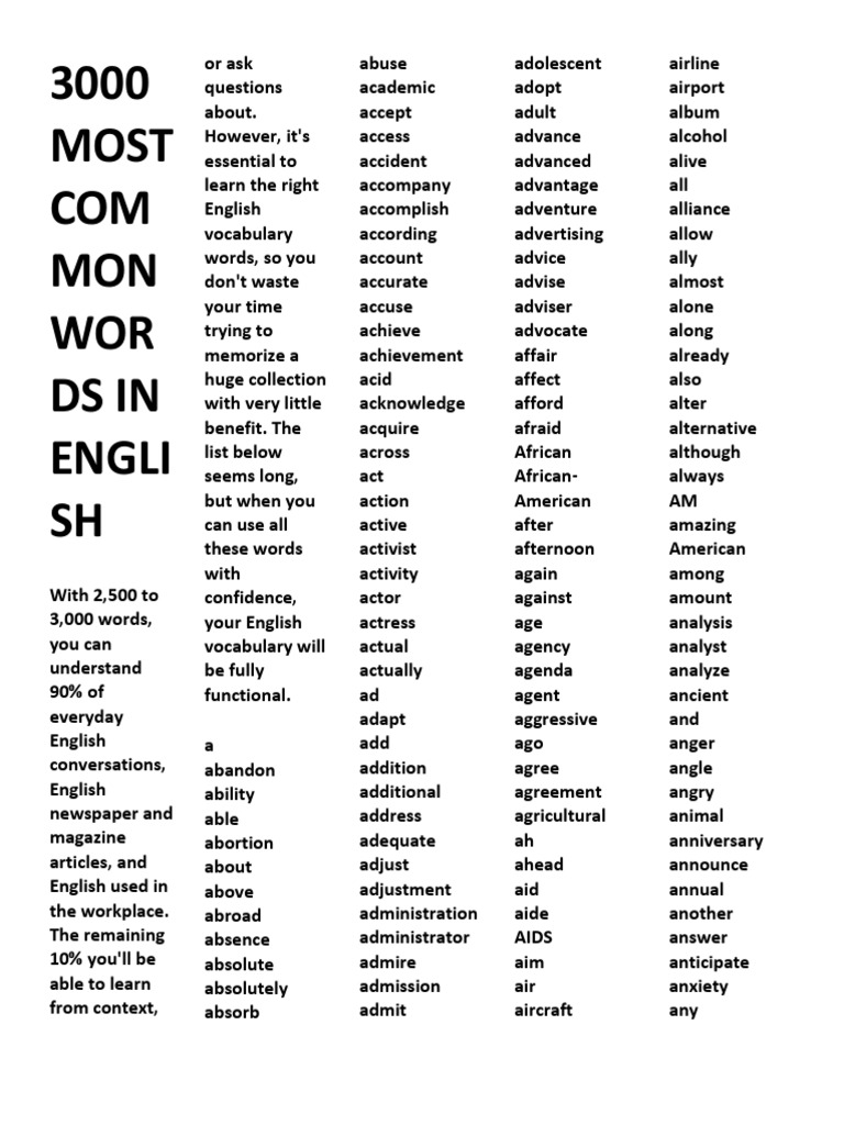 3000 Essential English Vocabulary Words | PDF | English Language ...